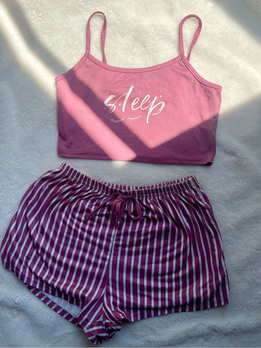 Sleep Graphic Cami & Striped Shorts Pajama Set - Pink